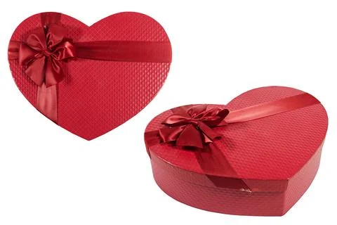 Red Heart-Shaped Gift Box With Satin Ribbon Bow for Valentine Romance and Celebr Stock Photos