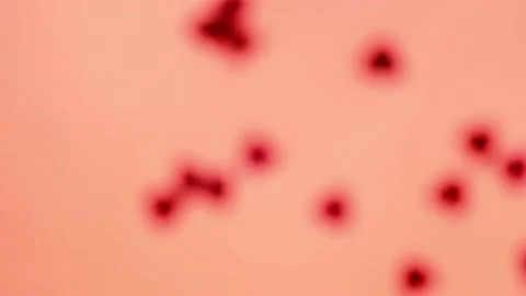 Red heart-shaped sequins are spinning in a circle on a red background Stock Footage