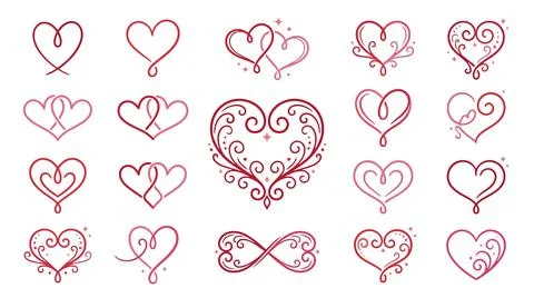 Red heart shapes icon set in minimal style Stock Illustration