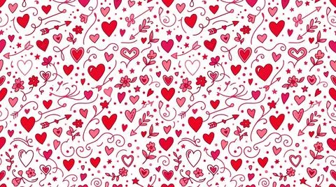 Red heart shapes scattered pattern design Illustrazione stock