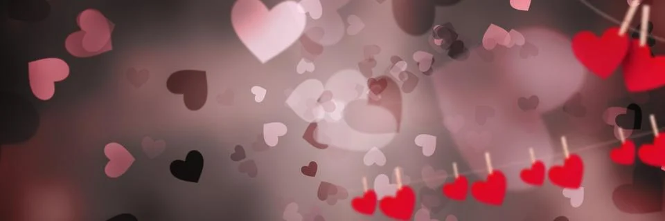 Red heart shapes on a string against grey background Stock Illustration