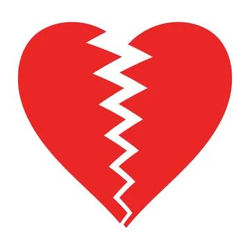 Red heart split by jagged crack symbolizing heartbreak and loss Stock Illustration