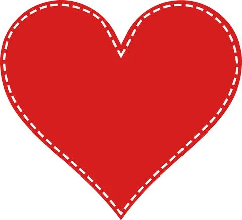 Red heart stitched with white threads, heart in patchwork technique Stock-Illustration