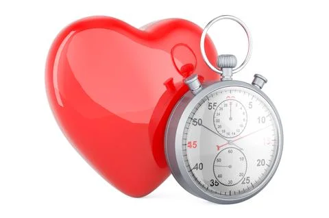Red heart with stopwatch, 3D rendering Stock Illustration