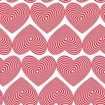 Red Heart Striped seamless pattern on white background. Stock Illustration