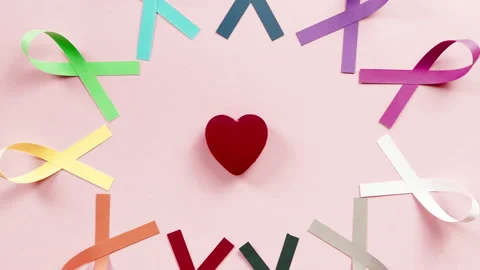 Red Heart Surrounded By Colored Ribbons Stock Footage 231219571