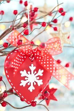 Red heart on tree. Stock Photos