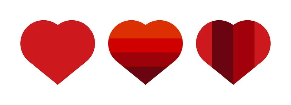 Red Heart Trio  Solid, Horizontal, Vertical Stripe Variations 스톡 일러스트