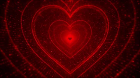 Red heart tunnel background glowing outlines, dotted perspective grid, central h Stock Footage 340402776