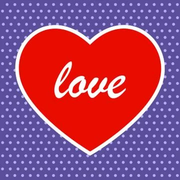 Red heart on violet background with dots Stock Illustration