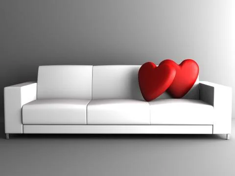 Red heart on white sofa 스톡 일러스트