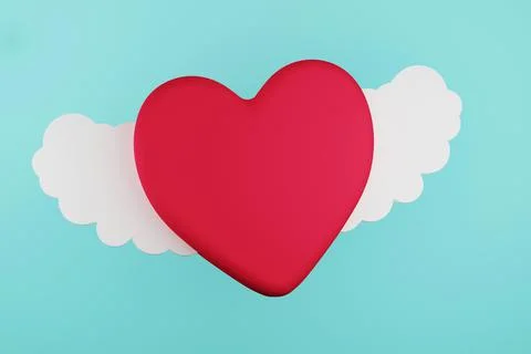 Red heart with wings, 3d render Illustrazione stock