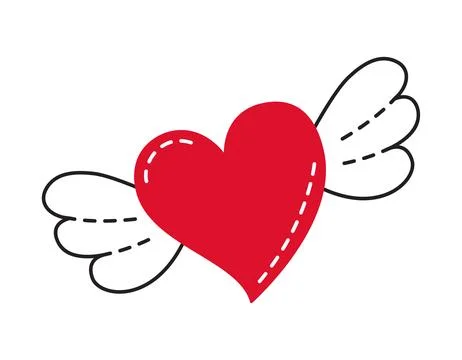 Red Heart with wings doodle flat style love isolated icon symbol of love Illustrazione stock