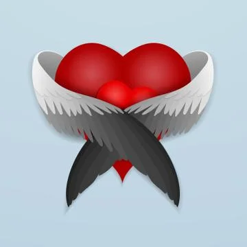 Red heart with wings lovingly hugging Stock Illustration