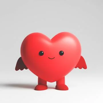 A red heart with wings is smiling Illustrazione stock