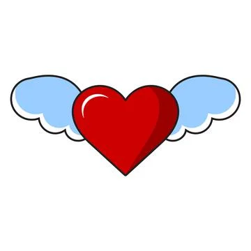 Red heart with wings. Vector illustration in cartoon style. Illustrazione stock