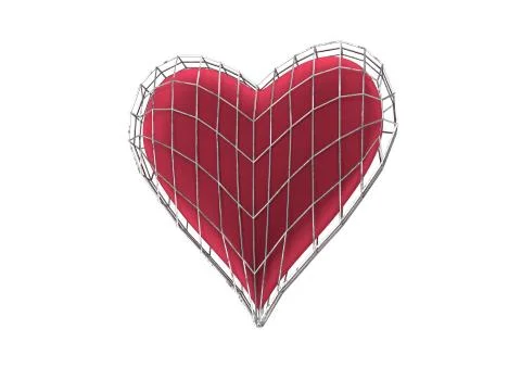 Red heart in wireframe jail 3d illustration Stock Illustration