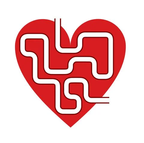 Red hearth shape with simple labyrinth path Stock Illustration