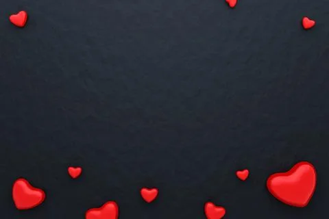 Red hearts and blank frame on black paper background with Happy valentine d.. Stock Illustration