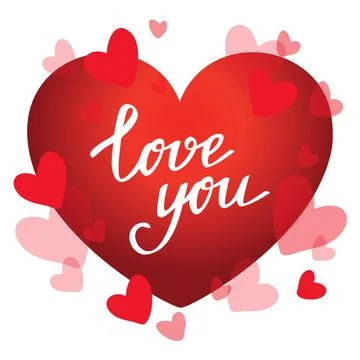 Red hearts and handwritten phrase love you. Romantic card for Valentines day Stock Illustration
