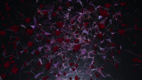 Red Hearts And Plexus in a 3D animation Stock Footage 241609366