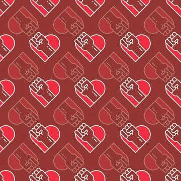 Red Hearts and Rights vector repeat pattern design Stock Illustration