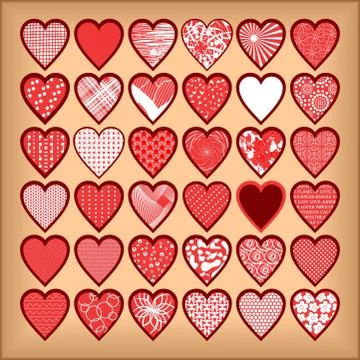 Red hearts on a beige background Stock Illustration