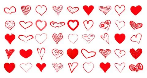 Red hearts big set. 8 march day icons. Heart signs isolated on transparent Ilustración de archivo