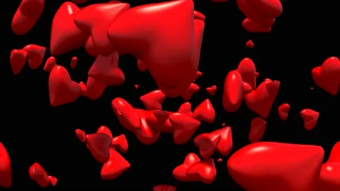 Red hearts on black background. 3d illustration Stock Footage 147656753