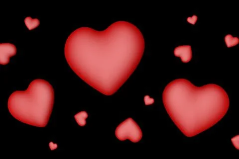 Red hearts on black background 3D render Stock Illustration
