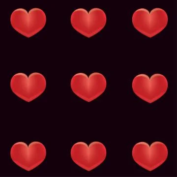 Red hearts on a black background Stock Illustration