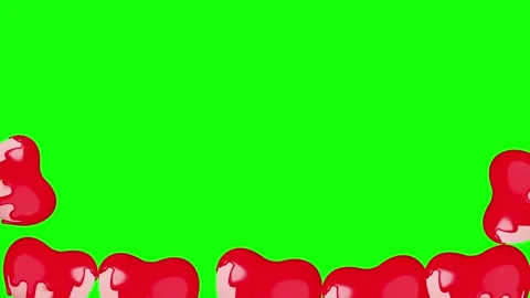Red hearts blog frame green screen chroma key animation. Valentines day wedding Stock Footage 255385486