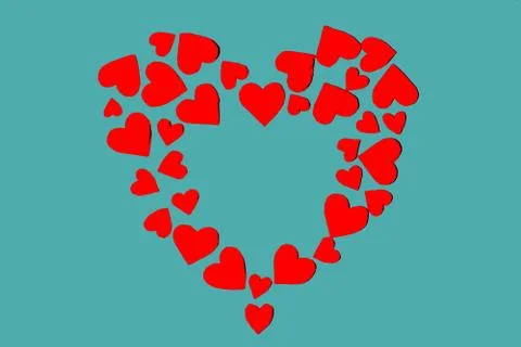Red hearts on blue background. Stock Photos