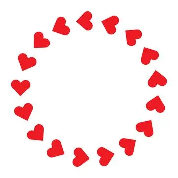 Red hearts on circle frame with white copy space Stock Illustration