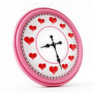 Red hearts on clock instead of numbers. 3D illustration Stock Illustration