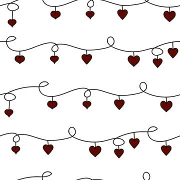Red hearts on curly string vector seamless pattern	 Stock Illustration