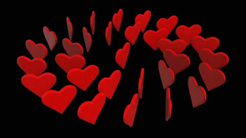 Red hearts dancing in a circle with alpha channel transparency Stock Footage 101182508