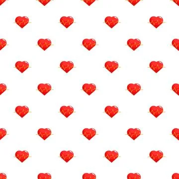 Red hearts with electrocardiogram pulse pattern Stock Illustration