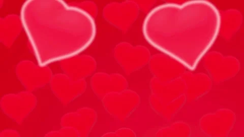 Red Hearts With Falling On Background Loopable background Neon lights heart Stock Footage 336562943