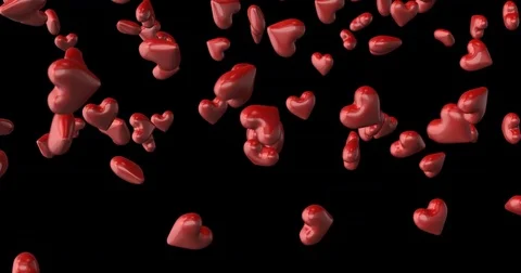 Red hearts falling black background Stock Footage 85375261