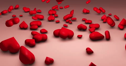 Red hearts falling with a bounce and rolling down an inclined surface Stock Footage 260721975