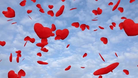 Red hearts falling down in the blue sky Stock Footage 151543399