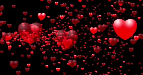 Red hearts flying from left to right on a black background Stock Footage 263719072