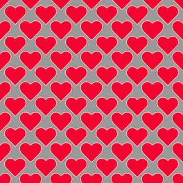 Red hearts on grey background. Vector seamless pattern Stock Illustration