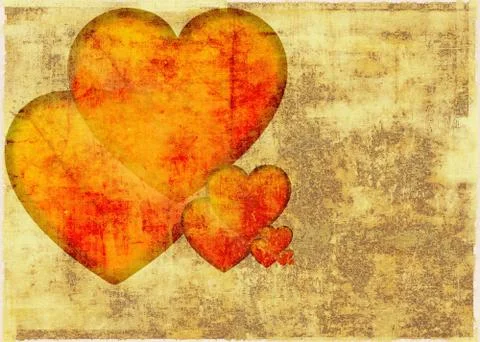Red hearts on grunge background Stock Illustration