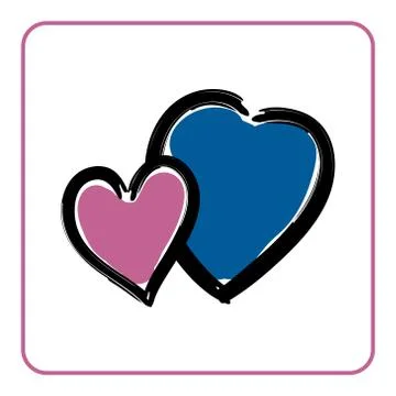 Red hearts icon Brush texture sign Stock Illustration
