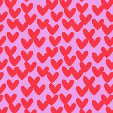 Red hearts irregular seamless pattern. Red white and gold heart on pink backg Stock Illustration
