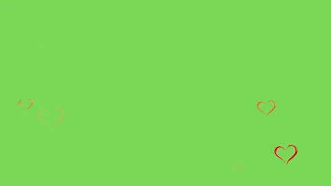 Red hearts isolated on green background move up 4k footage. Heart on green sc Stock Footage 166642957
