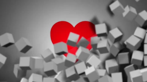 Red Hearts made of little cubes Stock Footage 58317176