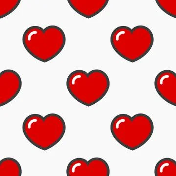 Red hearts with outline seamless pattern. Vector illustration. Stock Illustration